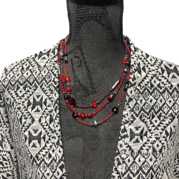 Xhileration Cardigan Womens Size Medium Black White Aztec Open Front Sweater - Picture 2 of 6